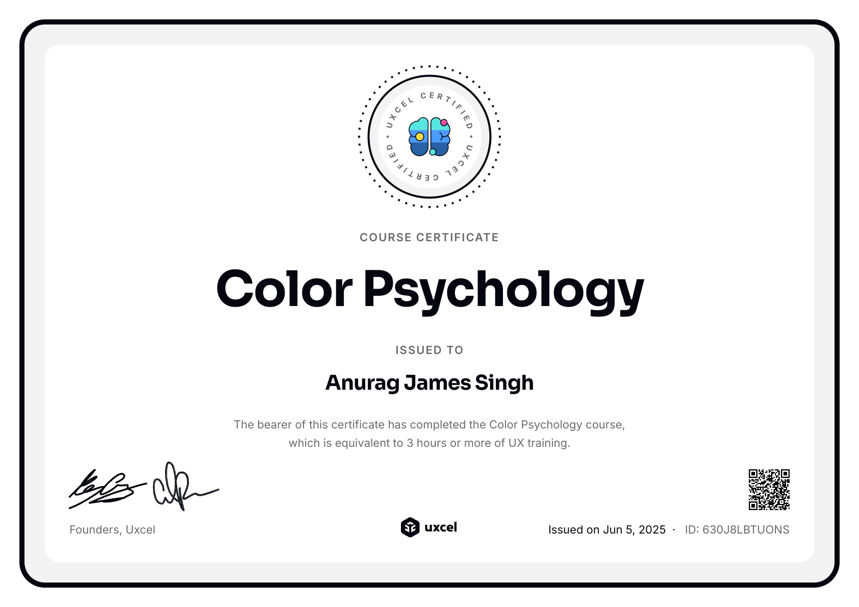 Anurag James Singh's certificate